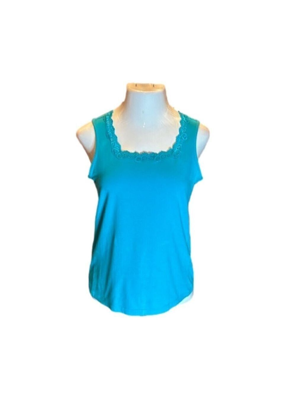 CHRISTOPHER & BANKS Teal Tank Top with Lace Neckline Size M